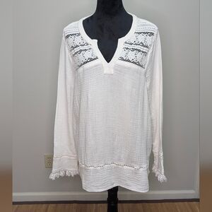 beachlunchlounge Cotton Gauzey XL White Frilled Longsleeve Top